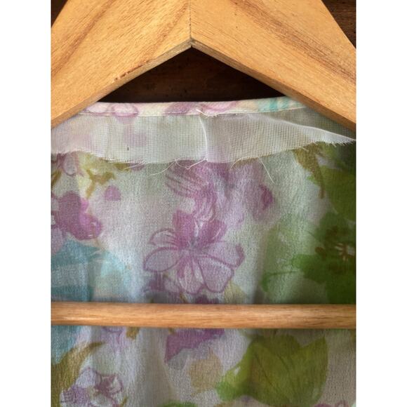 Vintage Y2K Fairy Top S Floral Pastel Crop Blouse Sheer Long Sleeve Boho Cottage - Picture 5 of 8